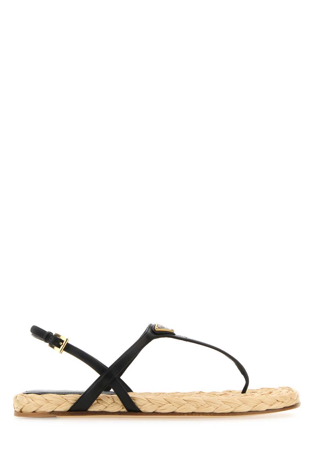 【関税&送料込】Prada Black Leather Thong Sandals
