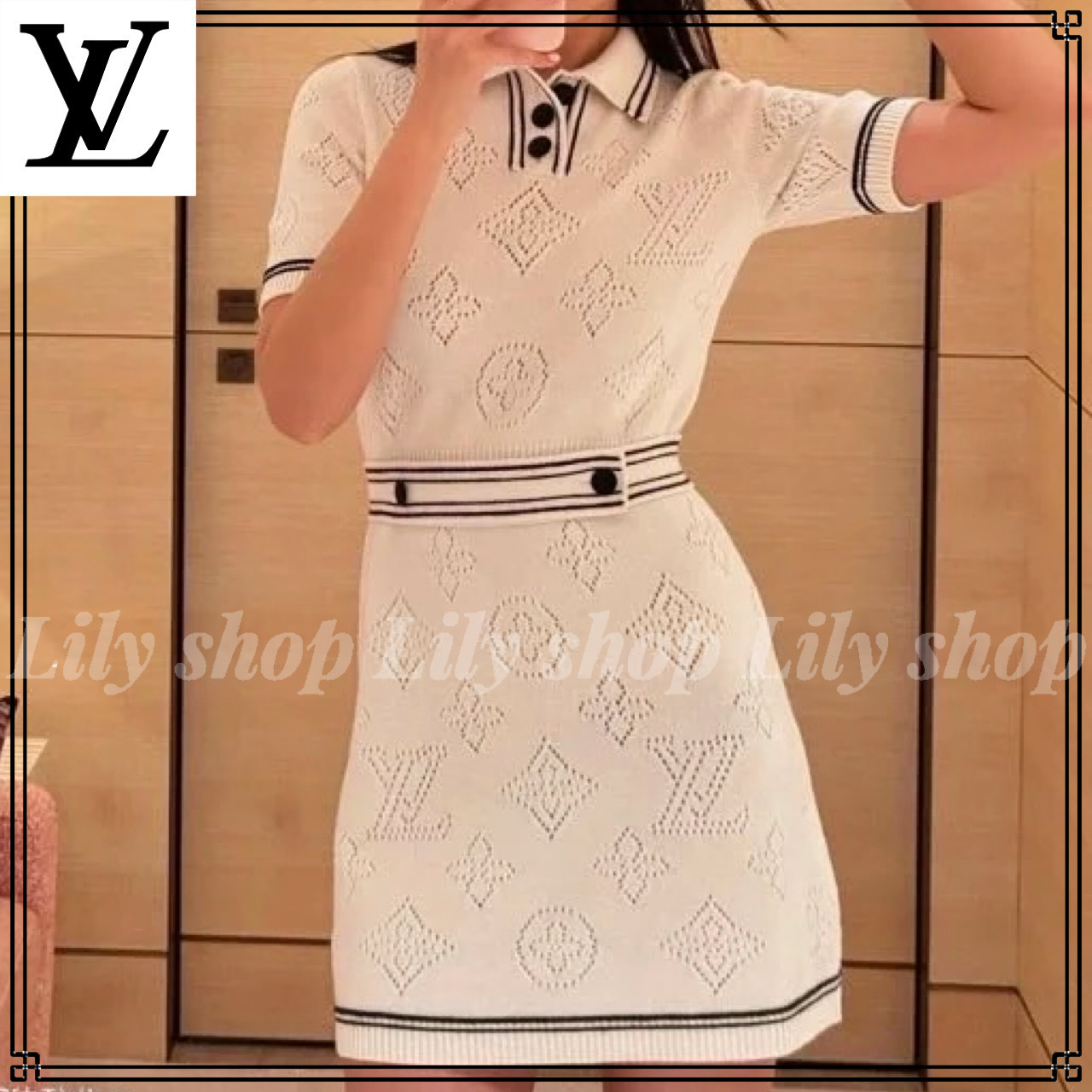 オシャレ☆【Louis Vuitton】ストライプ メッシュ ポロドレス