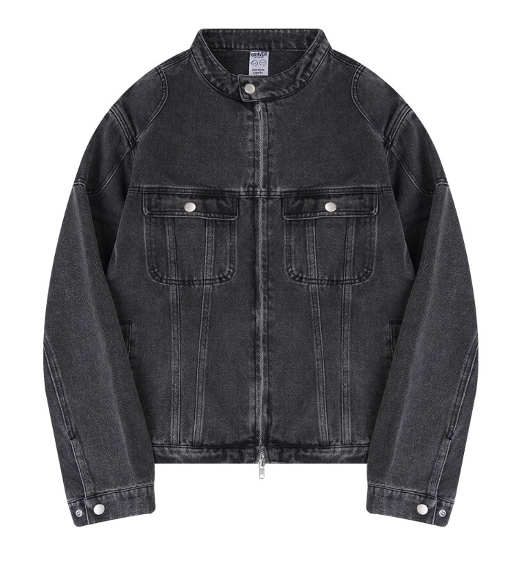 [GRAVER]★25SS★韓国人気★BIKER WASHED DENIM JACKET GRAVER]☆25SS☆韓国人気☆BIKER WASHED DENIM JACKET