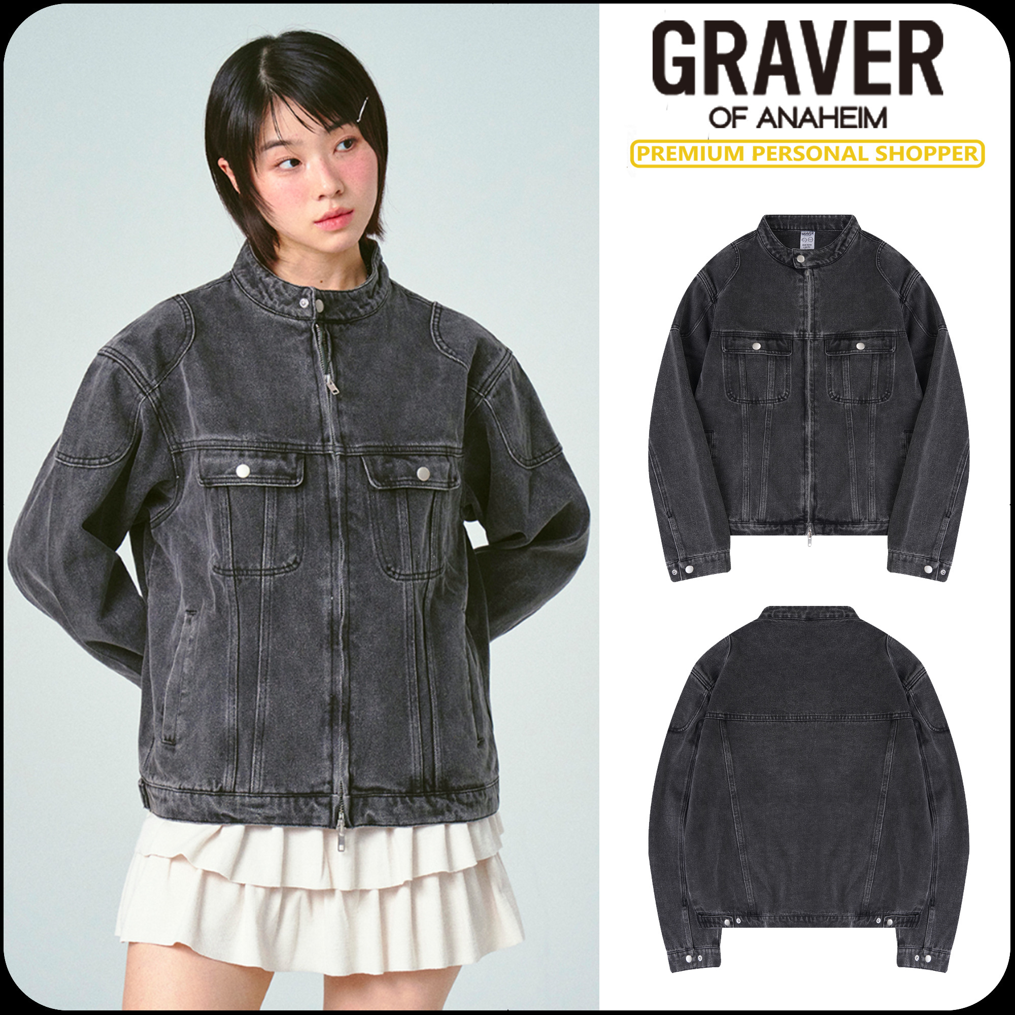 [GRAVER]★25SS★韓国人気★BIKER WASHED DENIM JACKET