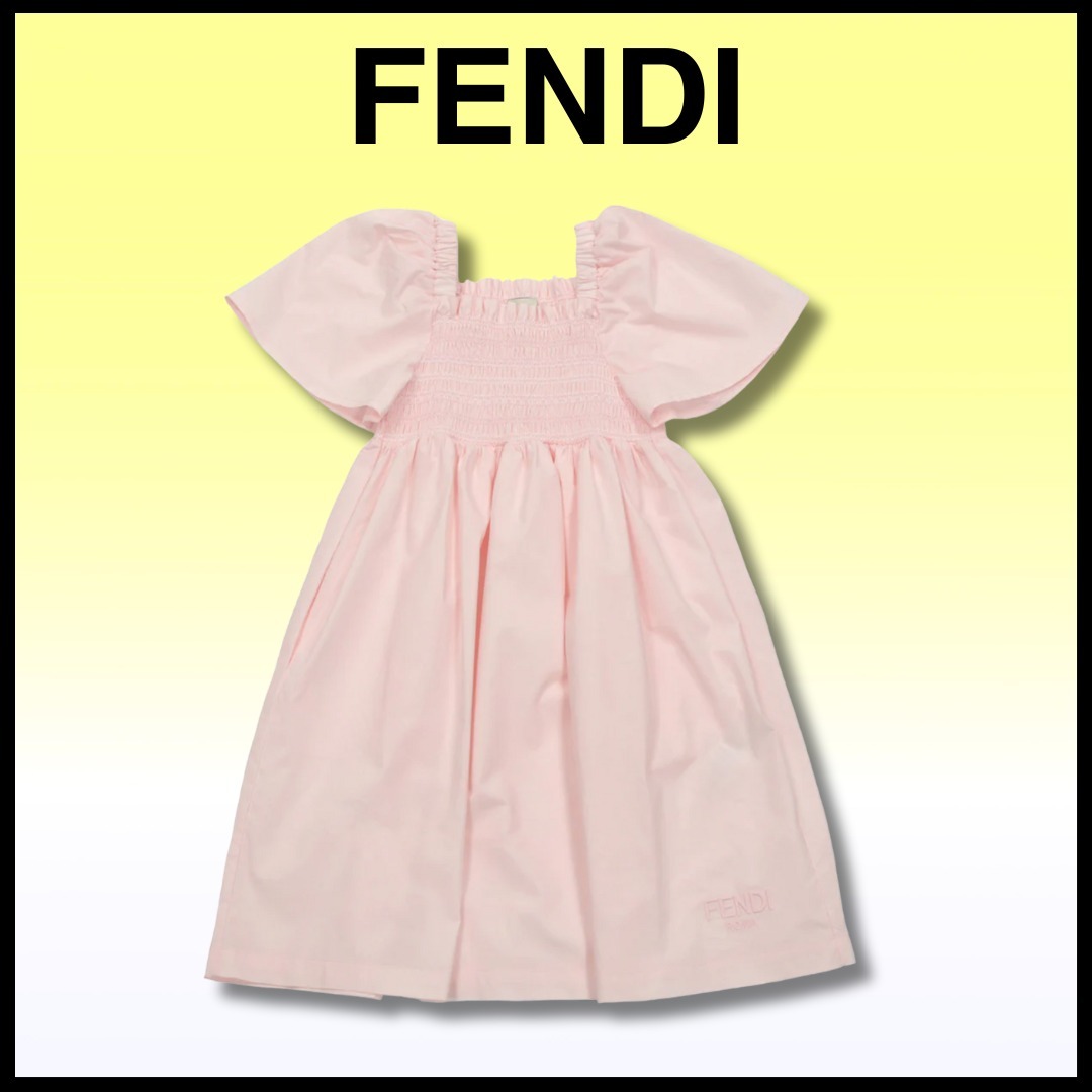 VIP【FENDI】フェンディ KIDS ロゴ刺繍 フリルワンピースドレス