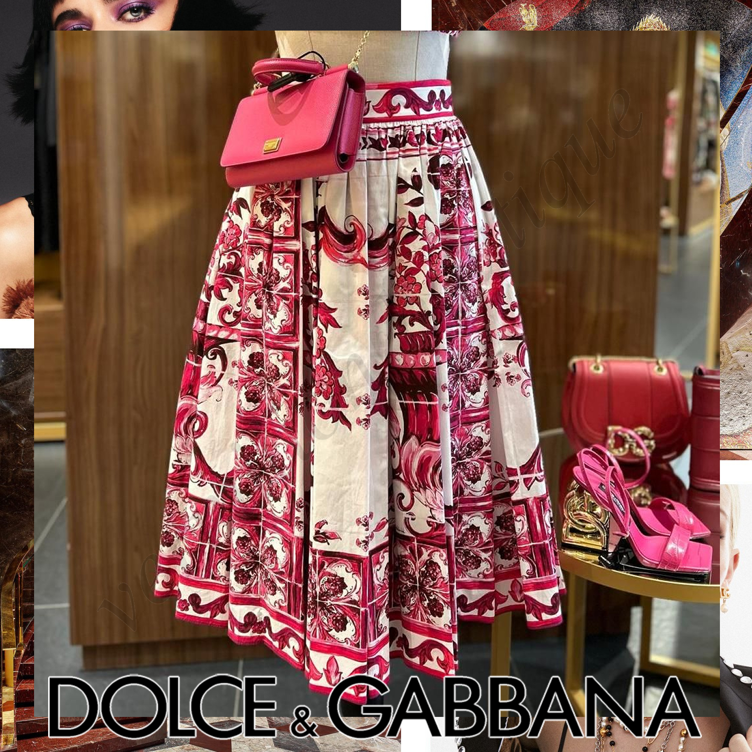 Dolce & Gabbana マヨリカプリント ミディスカート フューシャ