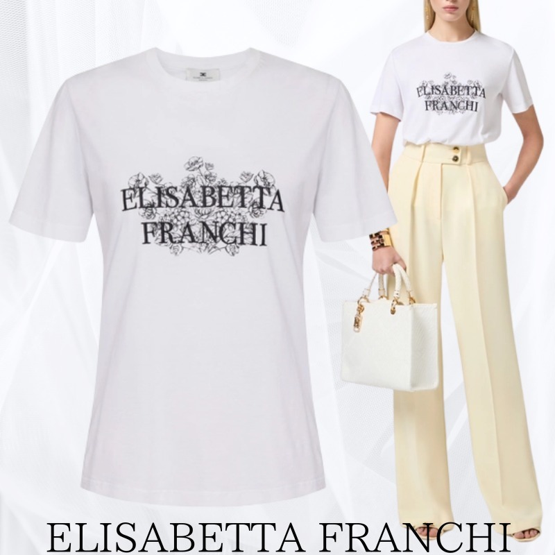 エリザベッタ フランキ Tシャツ コットン 半袖 ロゴ刺繍 大人気
