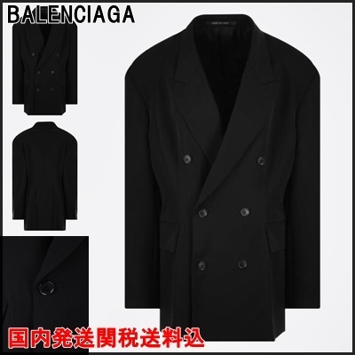国内発 BALENCIAGA ブラックウールダブルブレスト長袖ジャケット