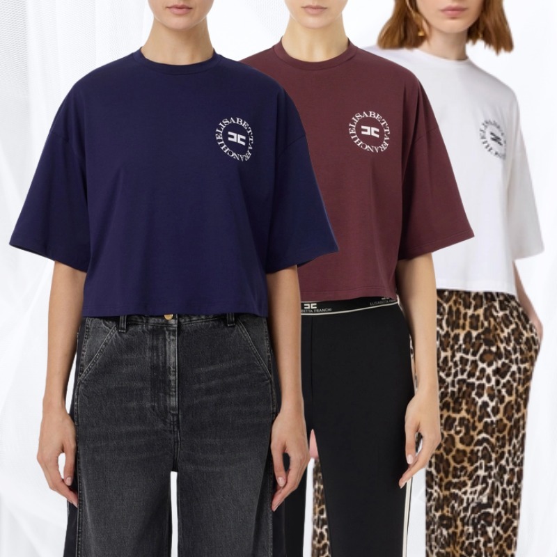 エリザベッタ フランキ Tシャツ コットン 半袖 ロゴプリント