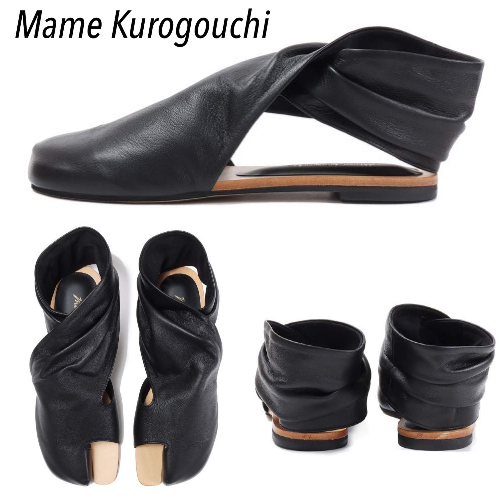 Mame Kurogouchi♡ Sheep Leather Tabi Sandals- BLACK