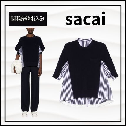 sacai トップス サカイ 高級ブランド 大人気 ボーダー ネイビー清楚