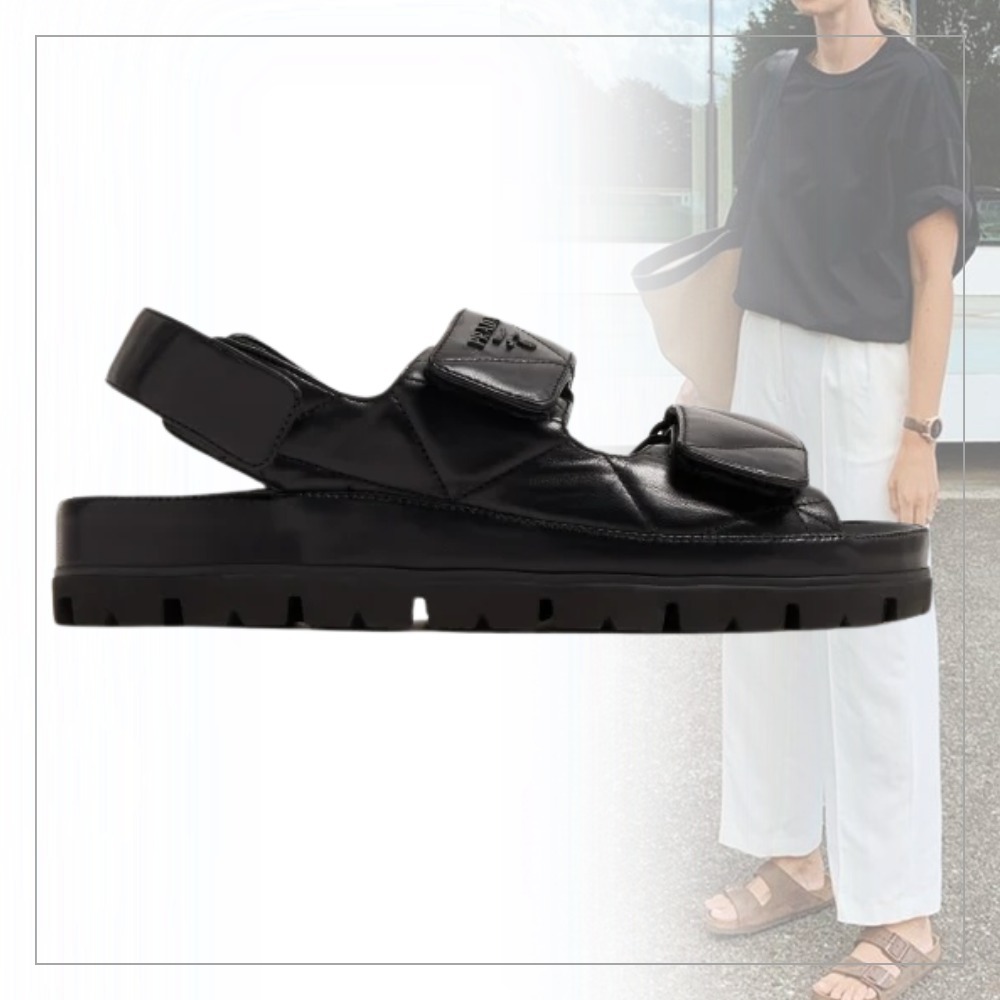 《ブラックモード》【PRADA】パッド入りナッパレザーサンダル