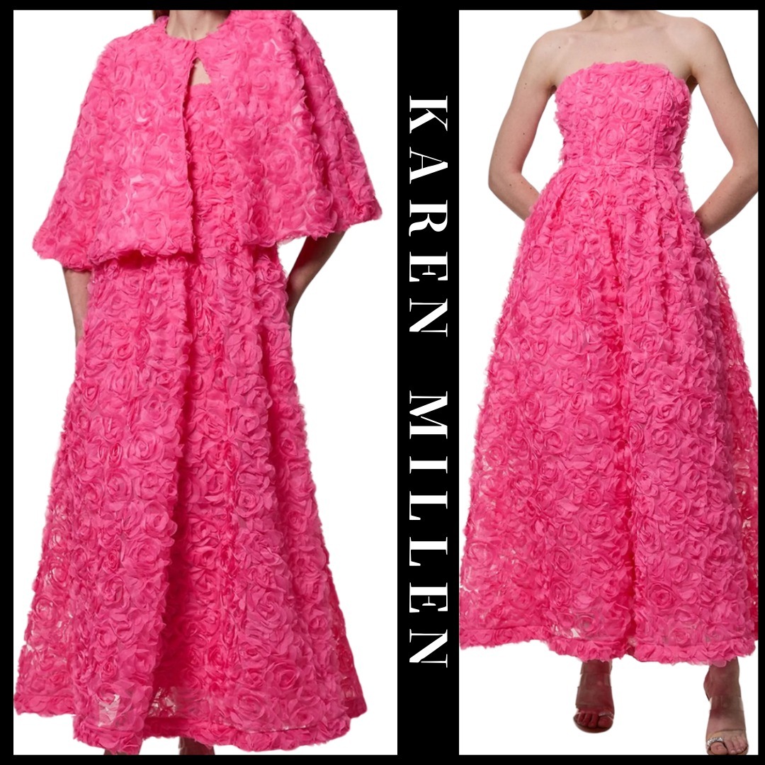 KAREN MILLEN 日本未入荷 ロゼット マキシドレス ピンク フレア