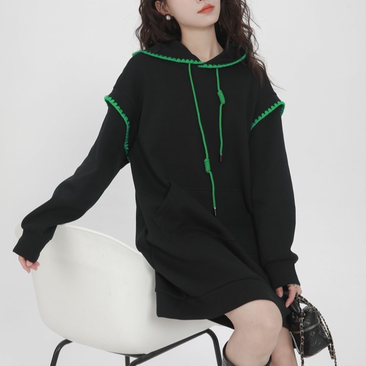 カジュアル 長袖 フード付き スウェット ゆったり ワンピース