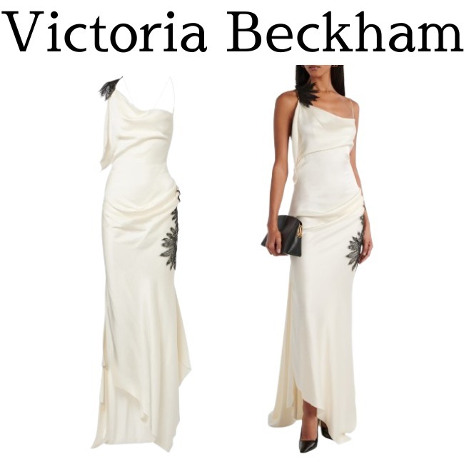 【Victoria Beckham】アップリケドレープサテンクレープガウン