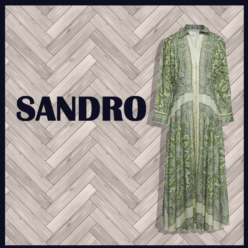 【SANDRO】 ペイズリー 長袖 ワンピース ドレス SANDRO