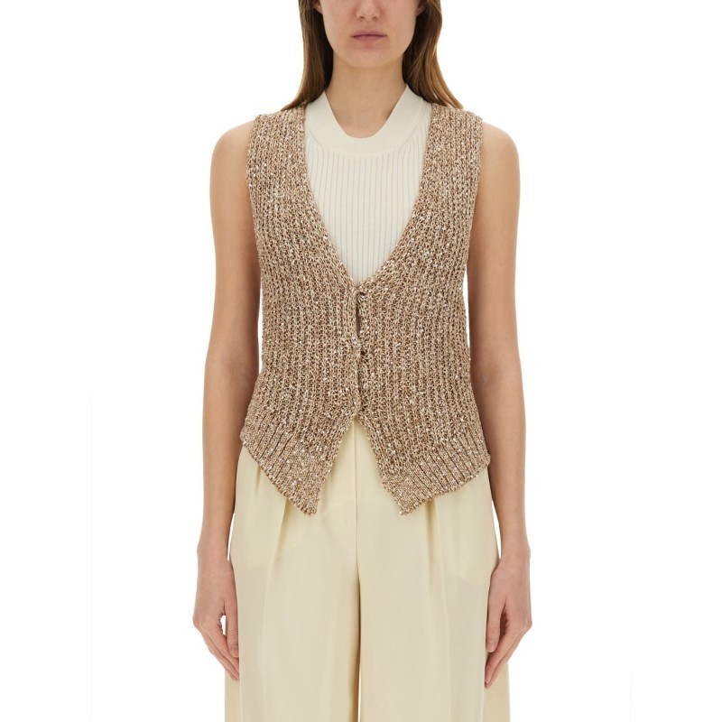 ベスト・ジレ ALYSI SS25 TRICOT VEST WITH SEQUINS (205402 P5006NOCE)