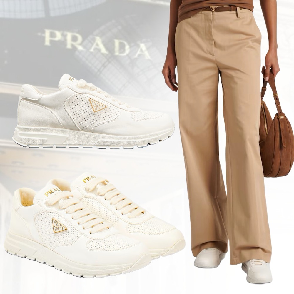 【上品&カジュアルに】PRADA レザースニーカー アイボリー