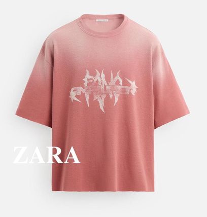 ☆ドイツ発*ZARA*新作*USAプリント長袖トップ/FADED PINK☆ オーバーサイズ ストライプ シャツ - ピンク | ZARA Japan / 日本