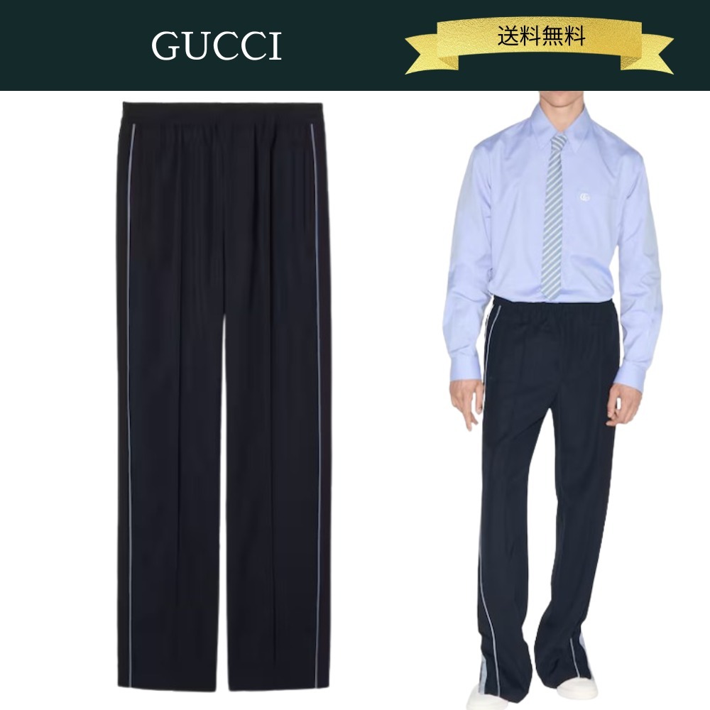 【送料込】GUCCI エンブロイダリー ウール ツイル パンツ ロゴ