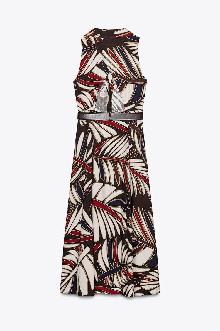 ZARA ベルト付きプリント地ミディ丈ワンピース 2884/207 ZARA】ベルト付きプリント地ミディ丈ワンピース 2884/207/330