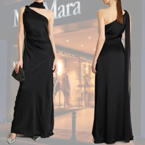 DT MaxMara ★ ワンショルダー ドレス BERNARD ブラック
