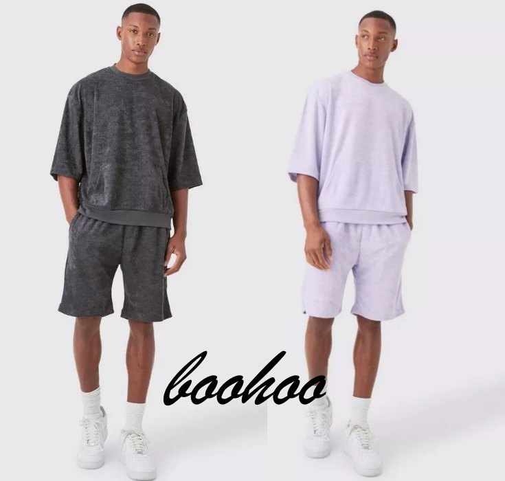 【boohoo】半袖タオル生地Tシャツ＆ハーフパンツ セット