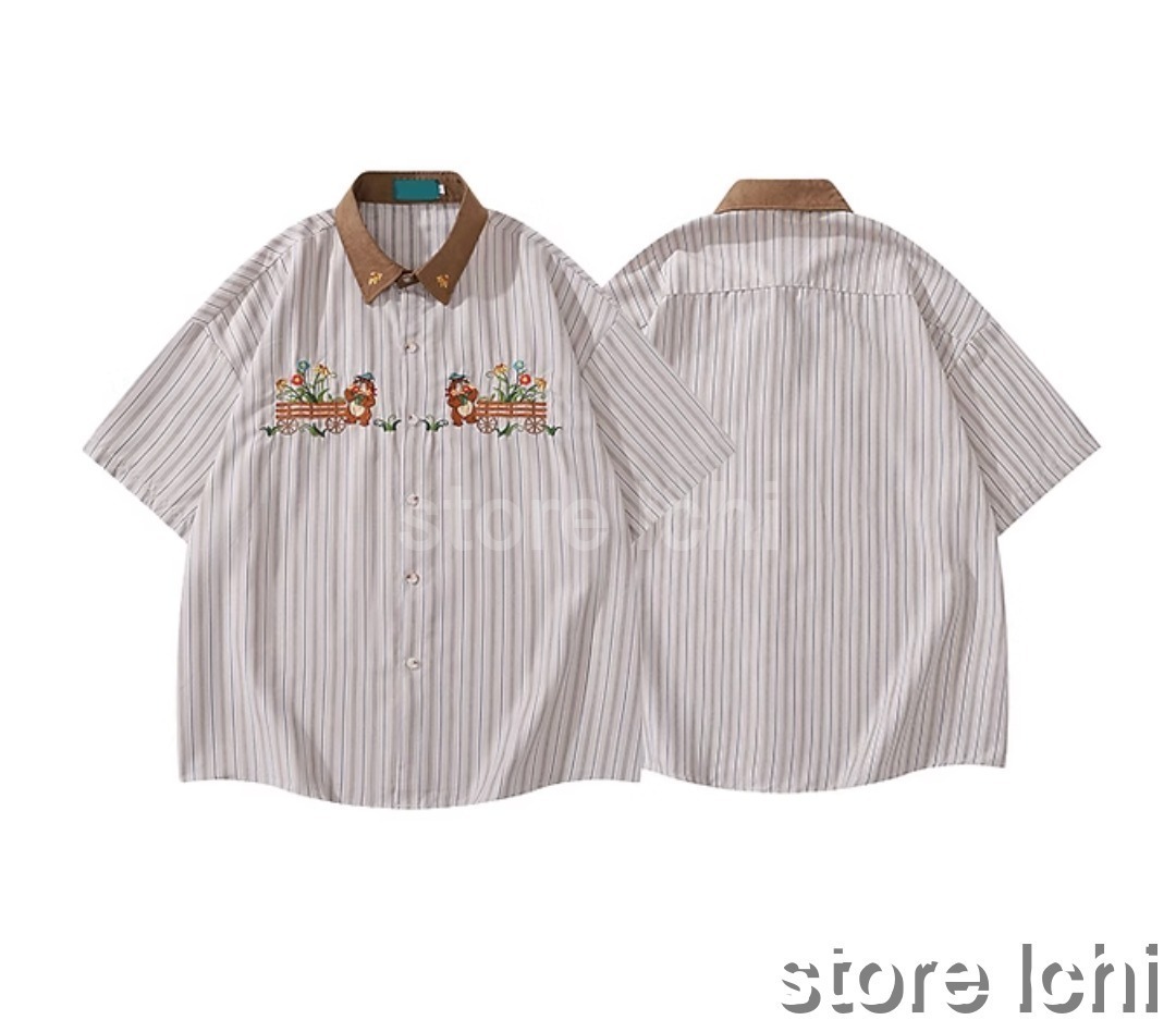 メンズ ストライプシャツ 刺しゅう オーバーサイズ K00153