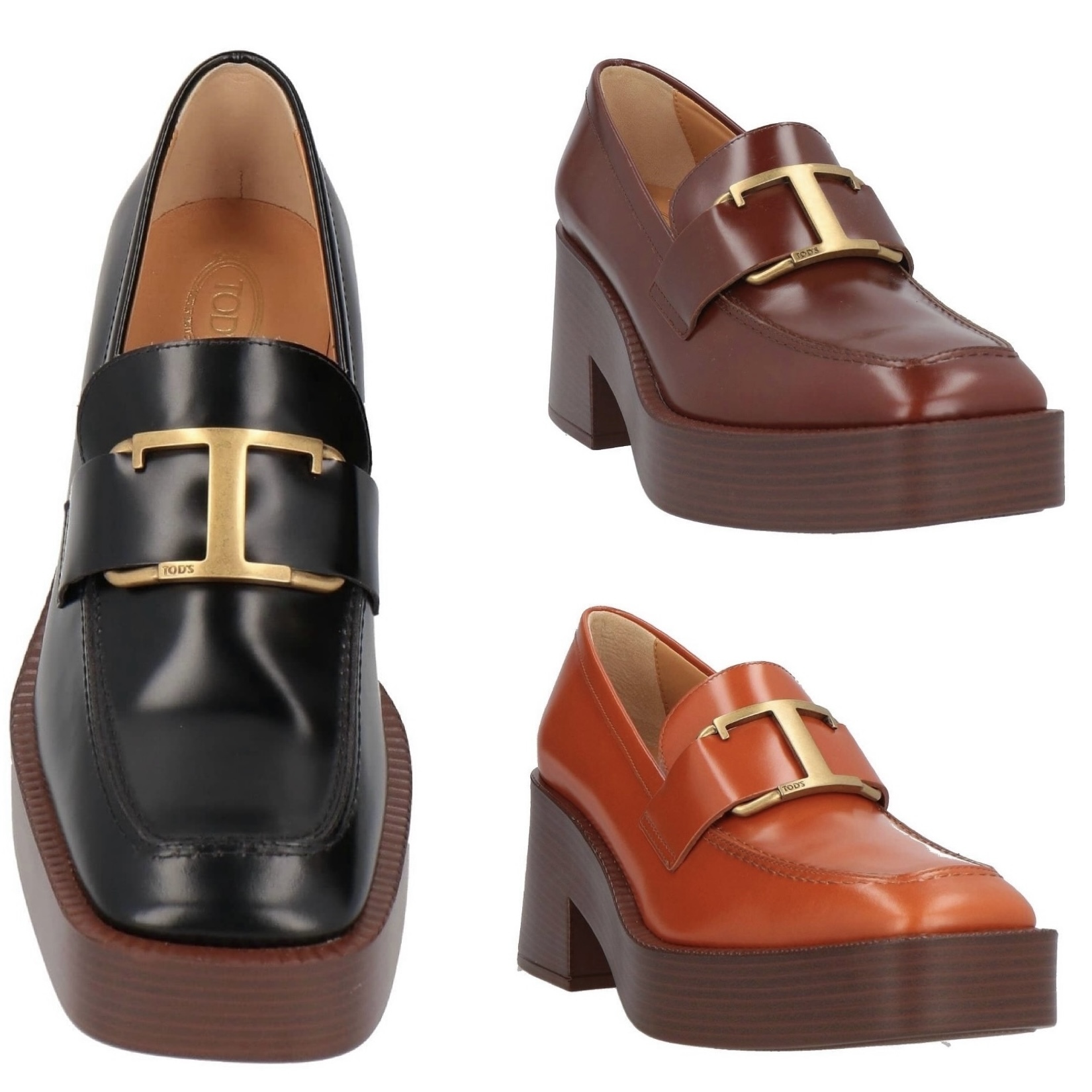 送料関税込☆TOD'S ロゴ レザー チャンキーモカシン ローファー