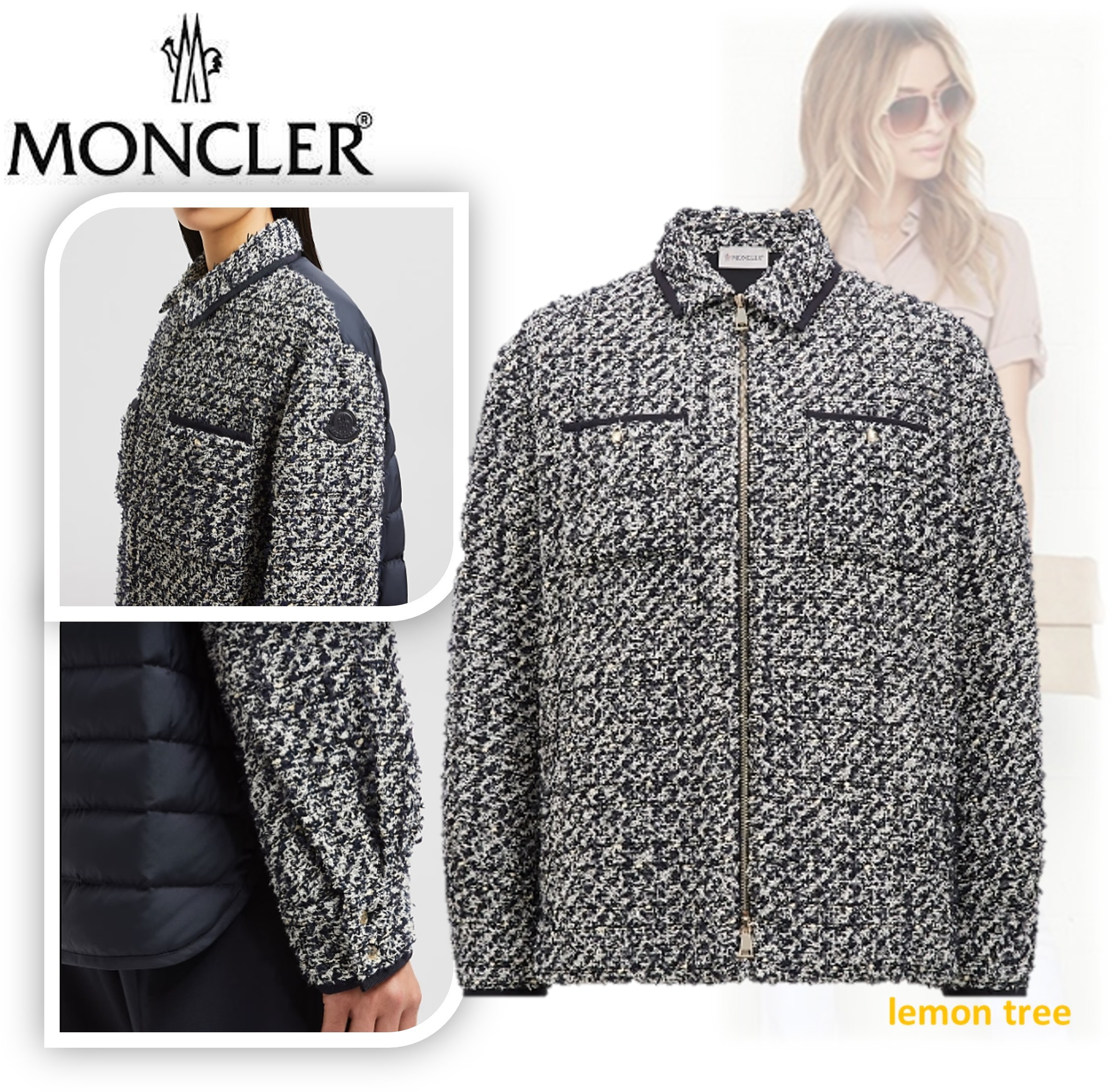 【MONCLER】ツイード ダウンシャツジャケット ロゴ エレガント