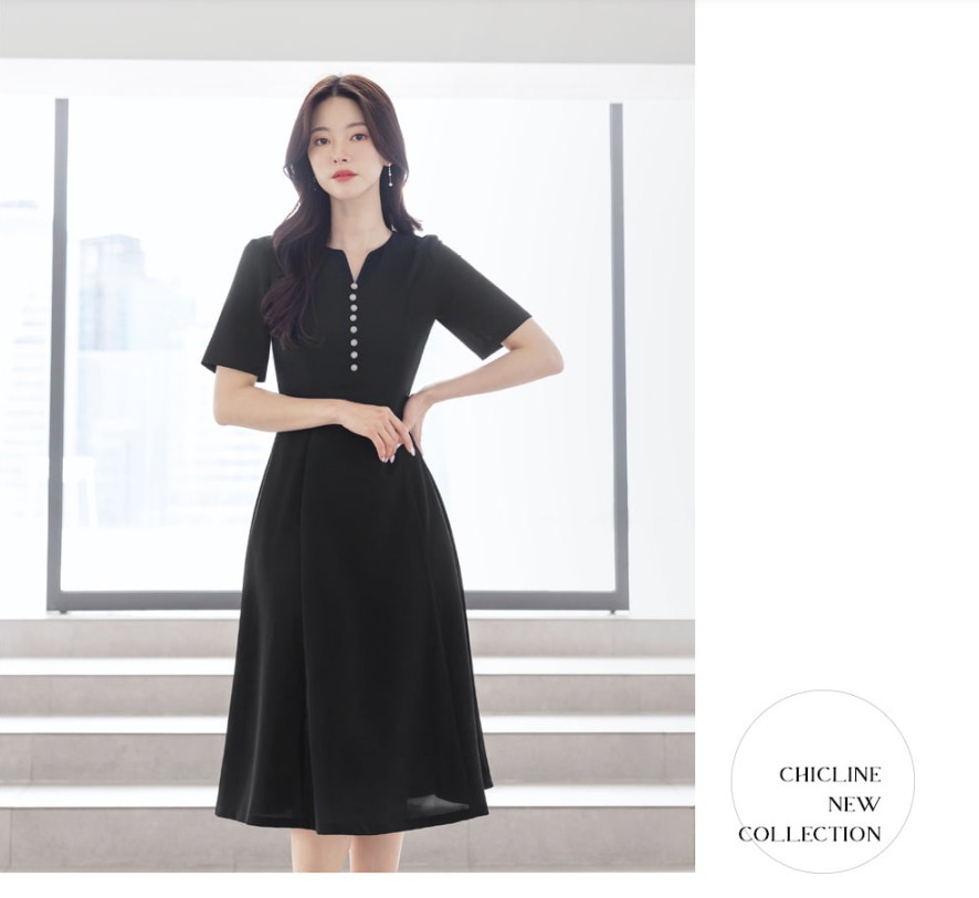日本未入荷★CHICLINE★ジュエリーボタンフレアワンピース ☆ChicLine☆ ジュエリーボタンフレアワンピース (CHICLINE