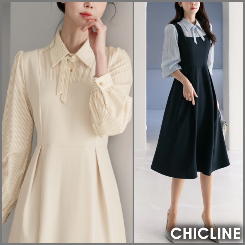 ★ChicLine★ ルシリボンタイ配色ワンピース