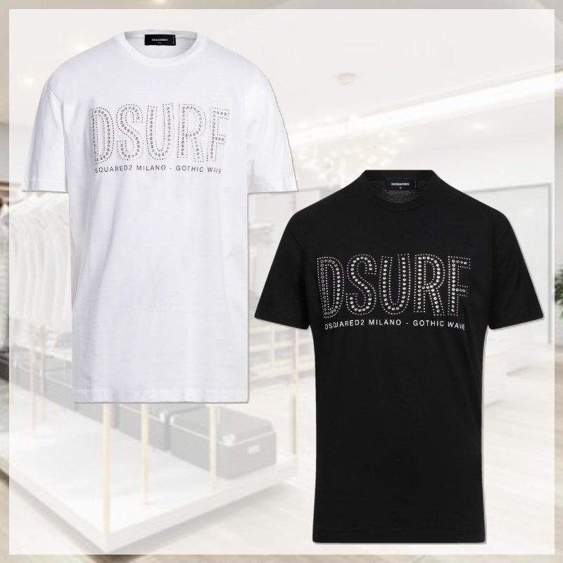 関税込 DSQUARED2 ディースク ロゴ スタッズ Tシャツ 白 黒