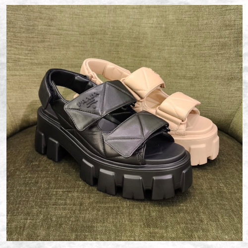 【人気☆】PRADA プラダ レザー 厚底 サンダル モノリス