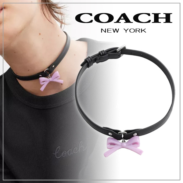 【COACH】コーチ ボウ チャーム レザー チョーカー