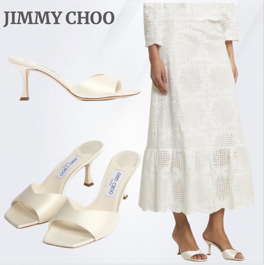 【Jimmy Choo】Skye サテンミュール 70mm、アイボリー