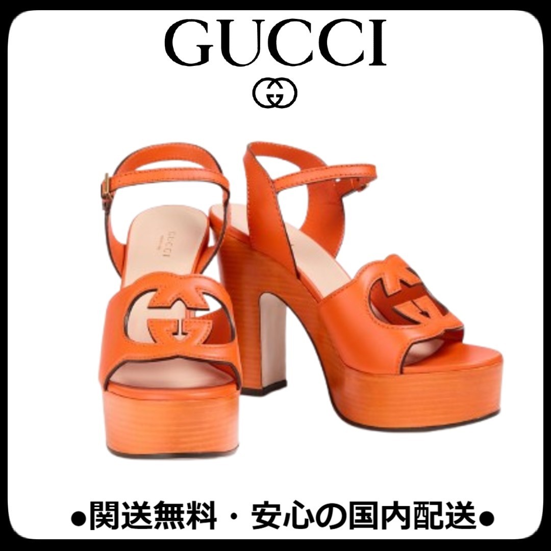 ★セール★ GUCCI ロゴ レザー プラットフォーム 厚底 サンダル