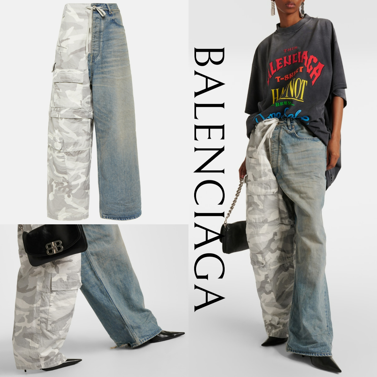 新作レディース*BALENCIAGA*迷彩ミックス カーゴデニムパンツ