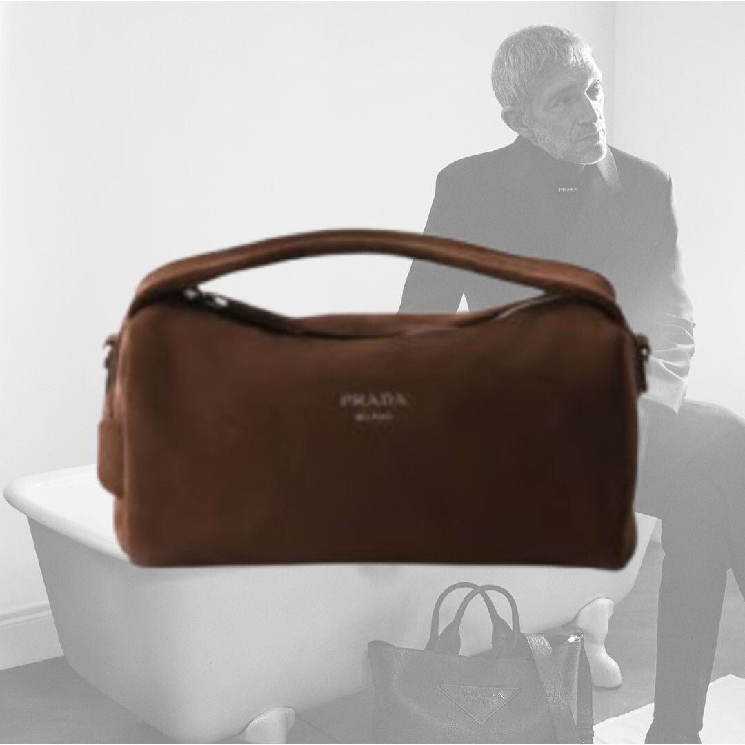 【希少】PRADA スエードカーフスキンショルダーバッグ ブラウン