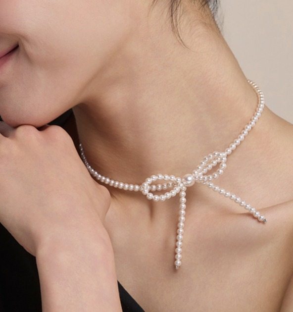 ネックレス・ペンダント [HAESOOL] mini ribbon pearl necklace