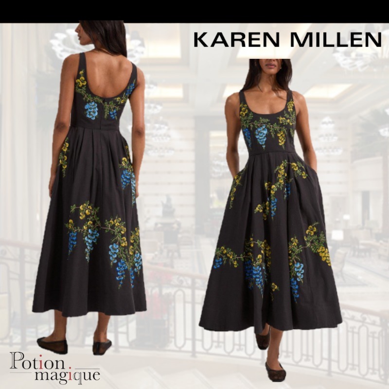 【KAREN MILLEN】プチ クリスタル装飾 織りマキシドレス 関税込 ☆Karen Millen☆ プチフローラル刺繍リネンウエディングドレス