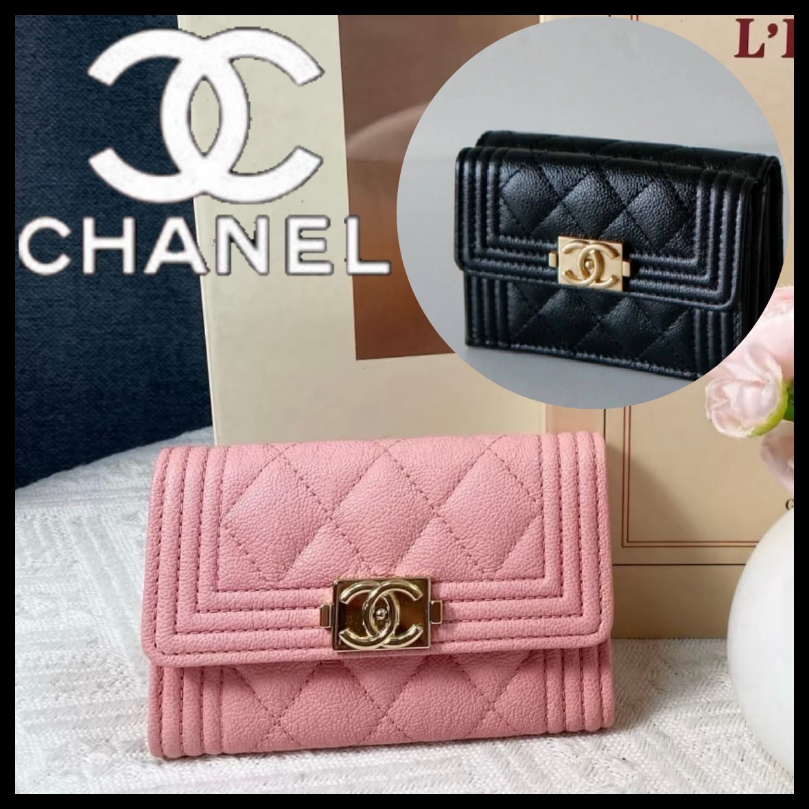 【お洒落♡】BOY CHANEL 三つ折り ウォレット キャビア
