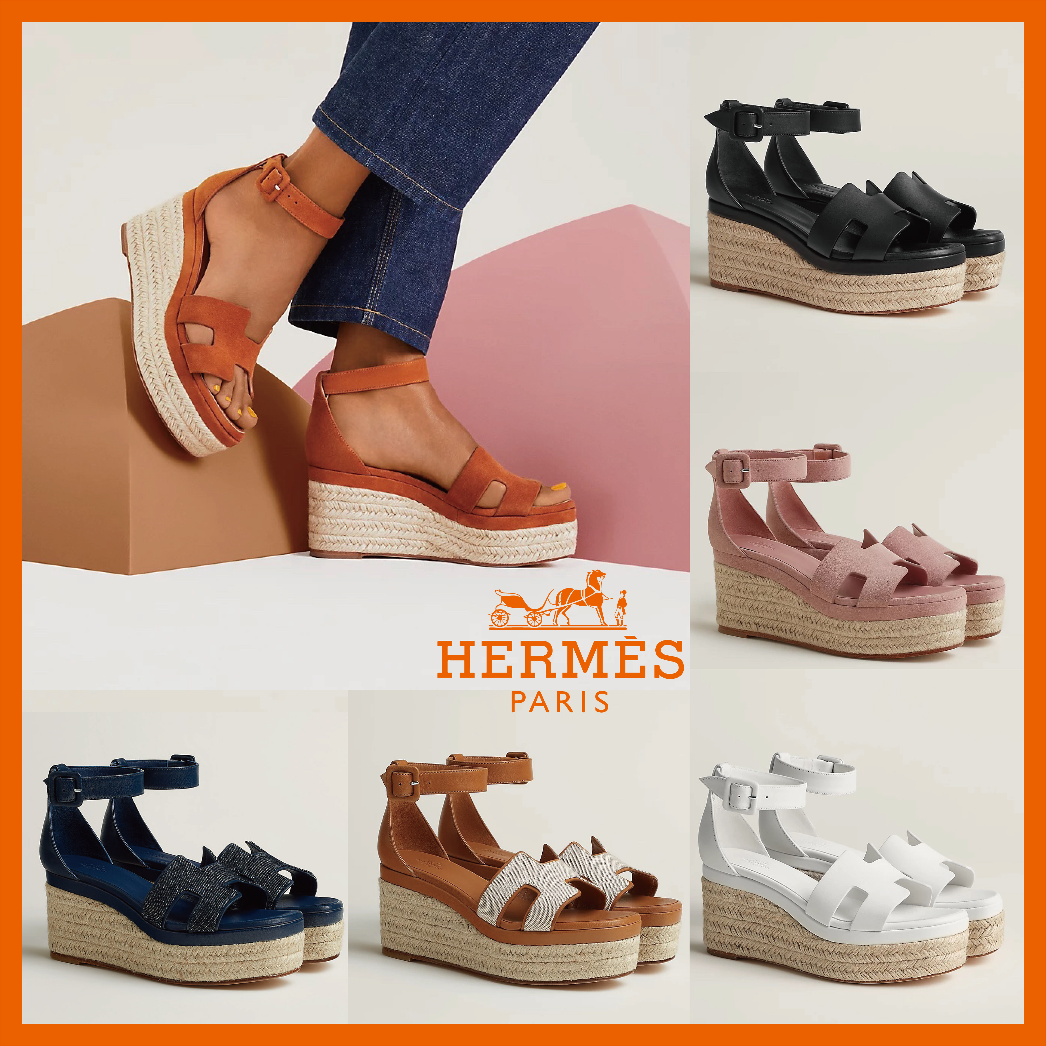 ウェッジソール8㎝★HERMES ELDA エスパドリーユ サンダル