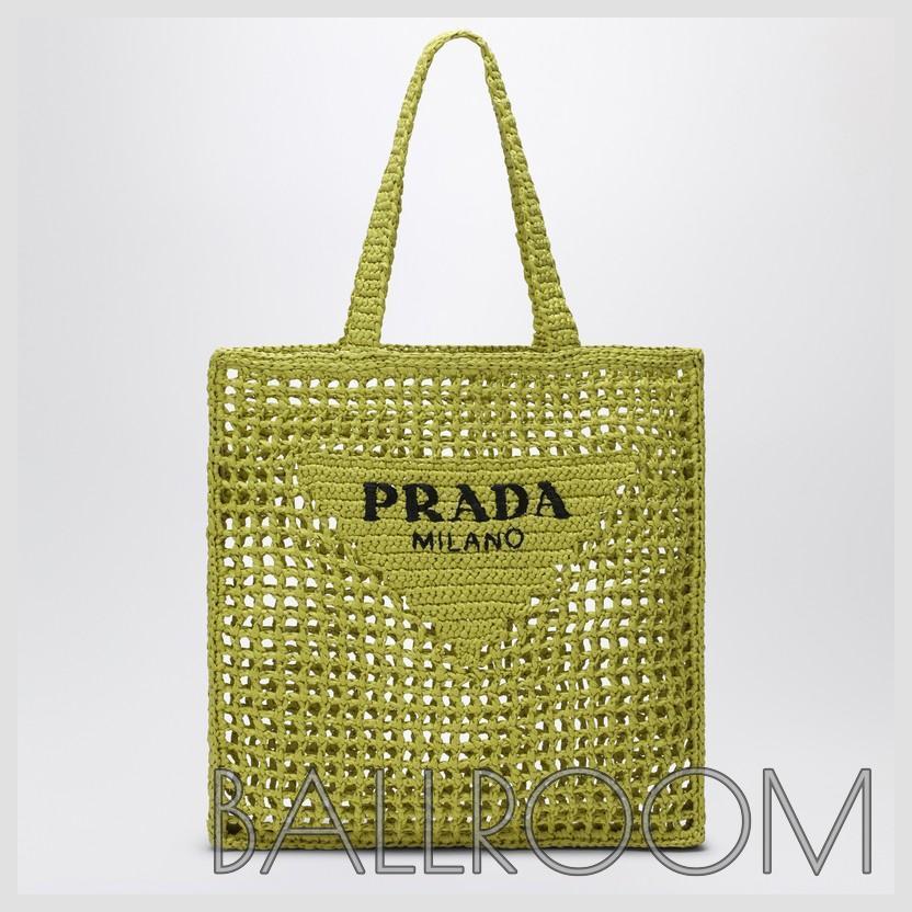 トートバッグ PRADA CEDAR-COLOURED CROCHET TOTE BAG WITH LOGO