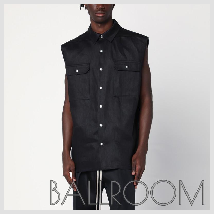 Tシャツ・カットソー RICK OWENS SLEEVELESS BLACK LINEN SHIRT