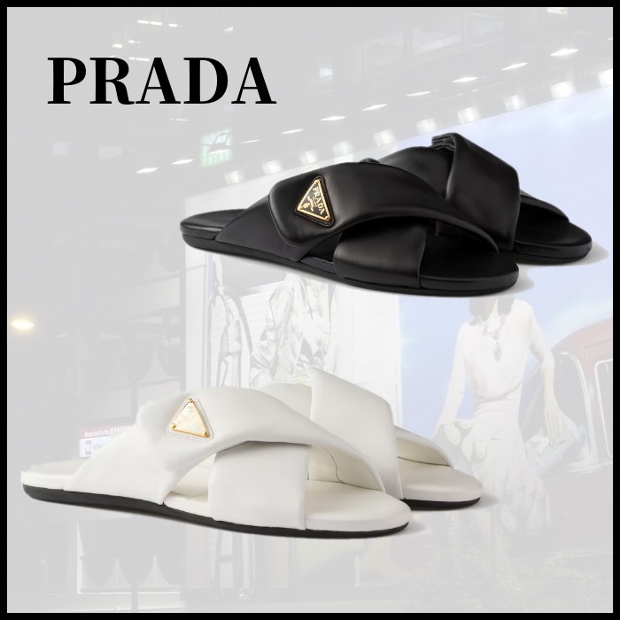 ■PRADA プラダ パッド入り ナッパレザースライド サンダル