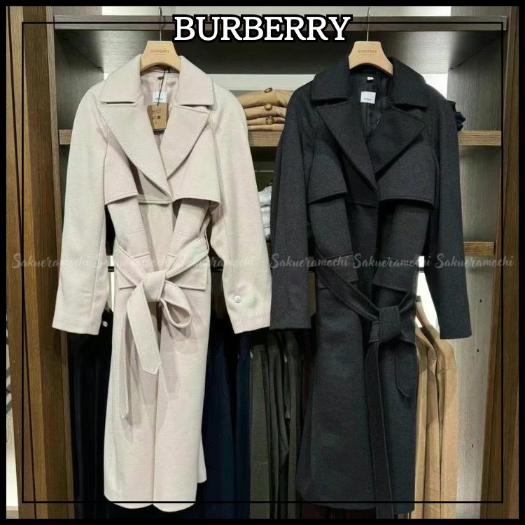 【BURBERRY】lady's ロング丈 ウールコート black／white