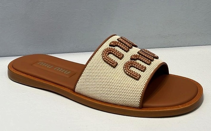 サンダル・ミュール MIU MIU 5XX644_Q1D_F062F CANVAS AND LEATHER SLIDES