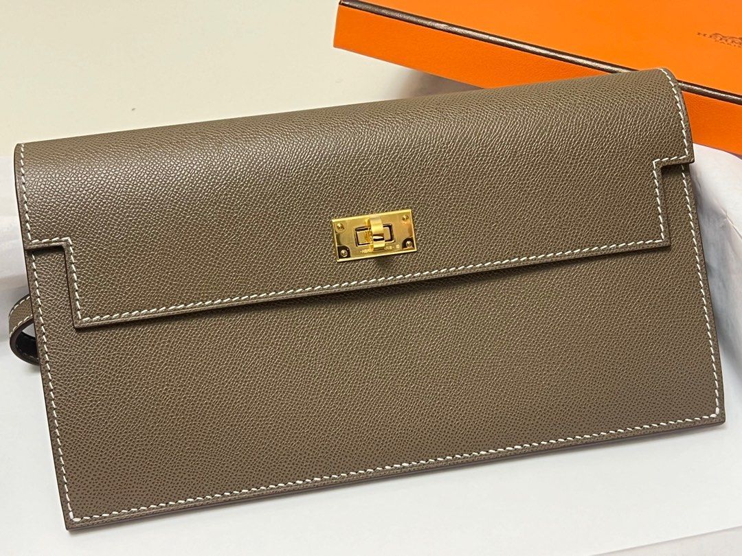 エルメス ケリーポケット ロング 長財布 エトゥープ/G金具