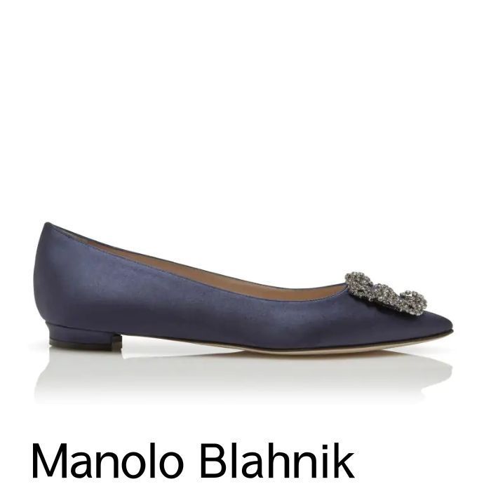 Manolo Blahnik Jewel Buckle サテン フラットパンプス