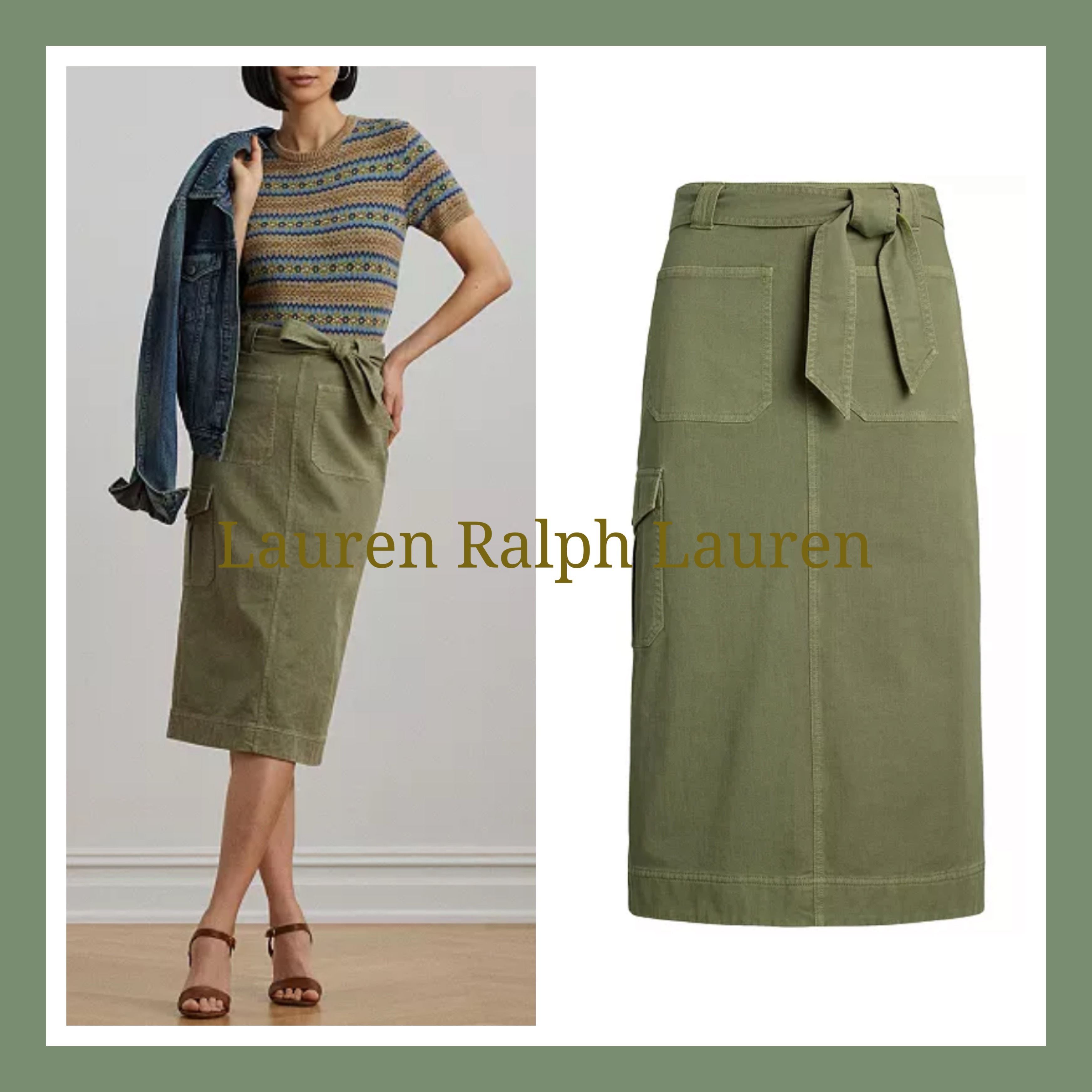 【 Ralph Lauren】ベルト付 コットンツイル ペンシル スカート