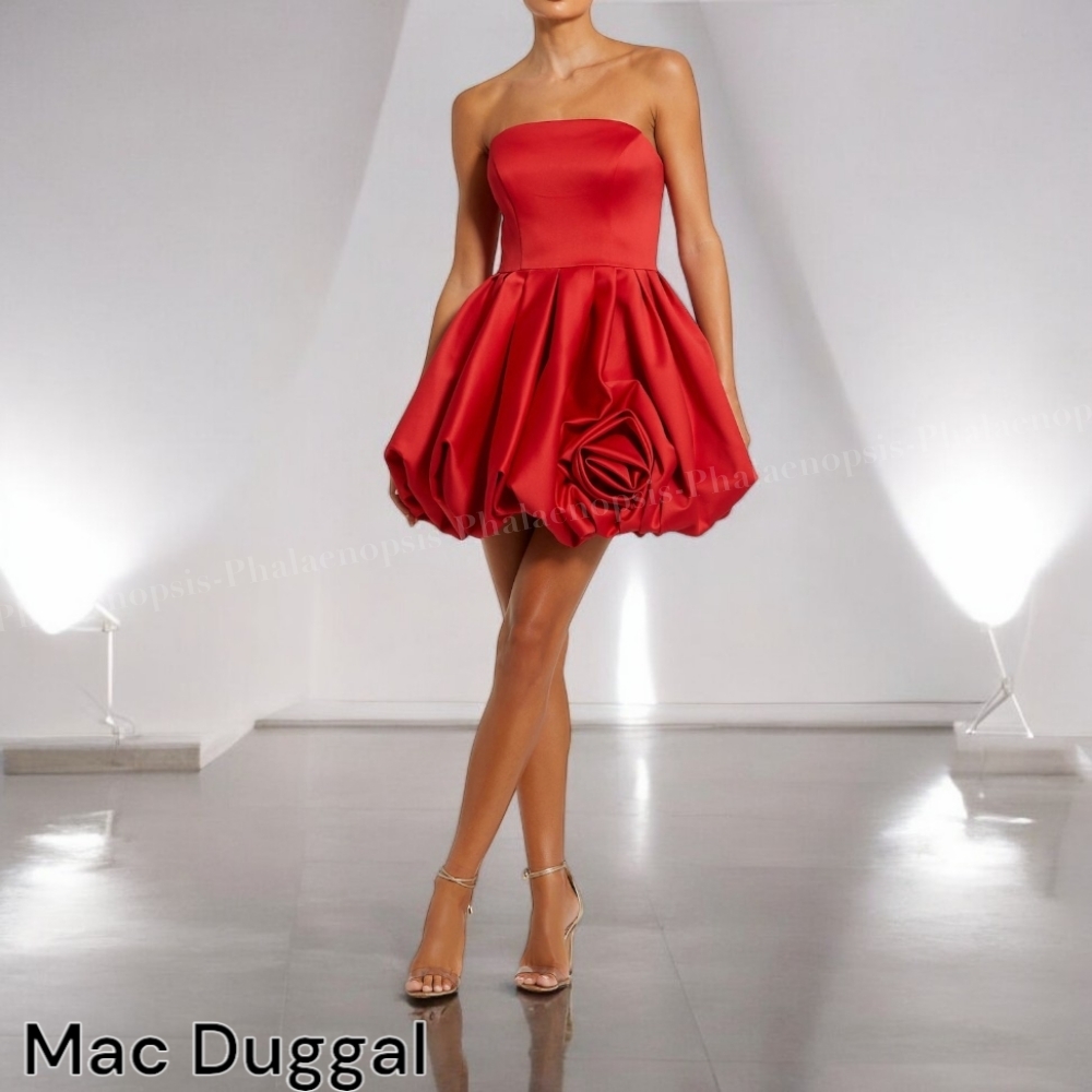 ●Mac Duggal●フリルディテール ストラップレス ミニドレス
