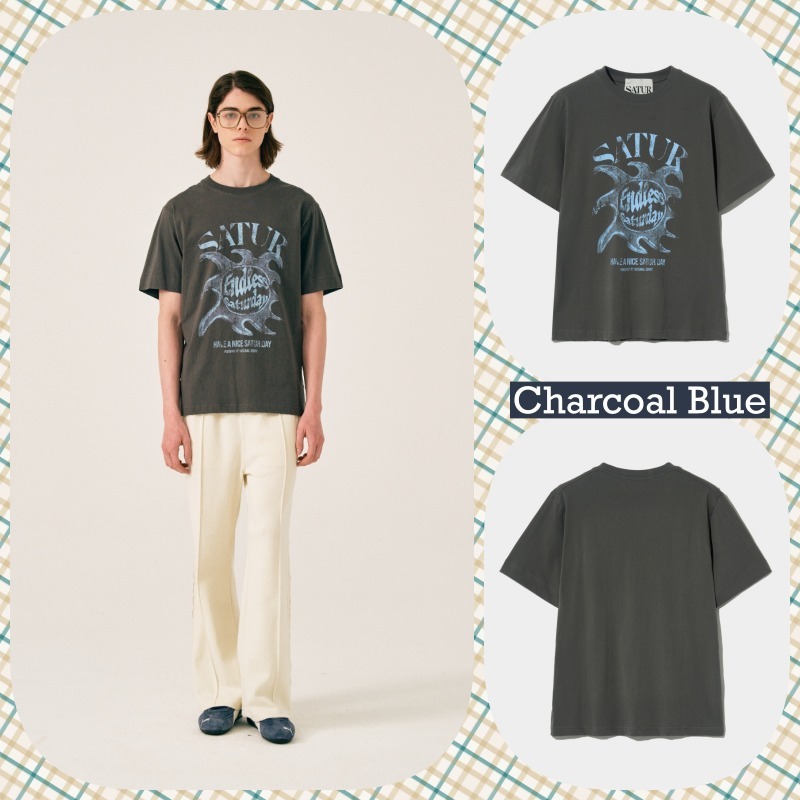【SATUR】25SS/男女兼用/送料関税込 -Sun Retro Graphic T-Shirt