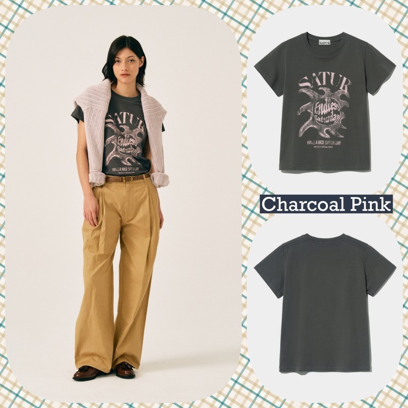 【SATUR】25SS/男女兼用/送料関税込 -Sun Retro Graphic T-Shirt
